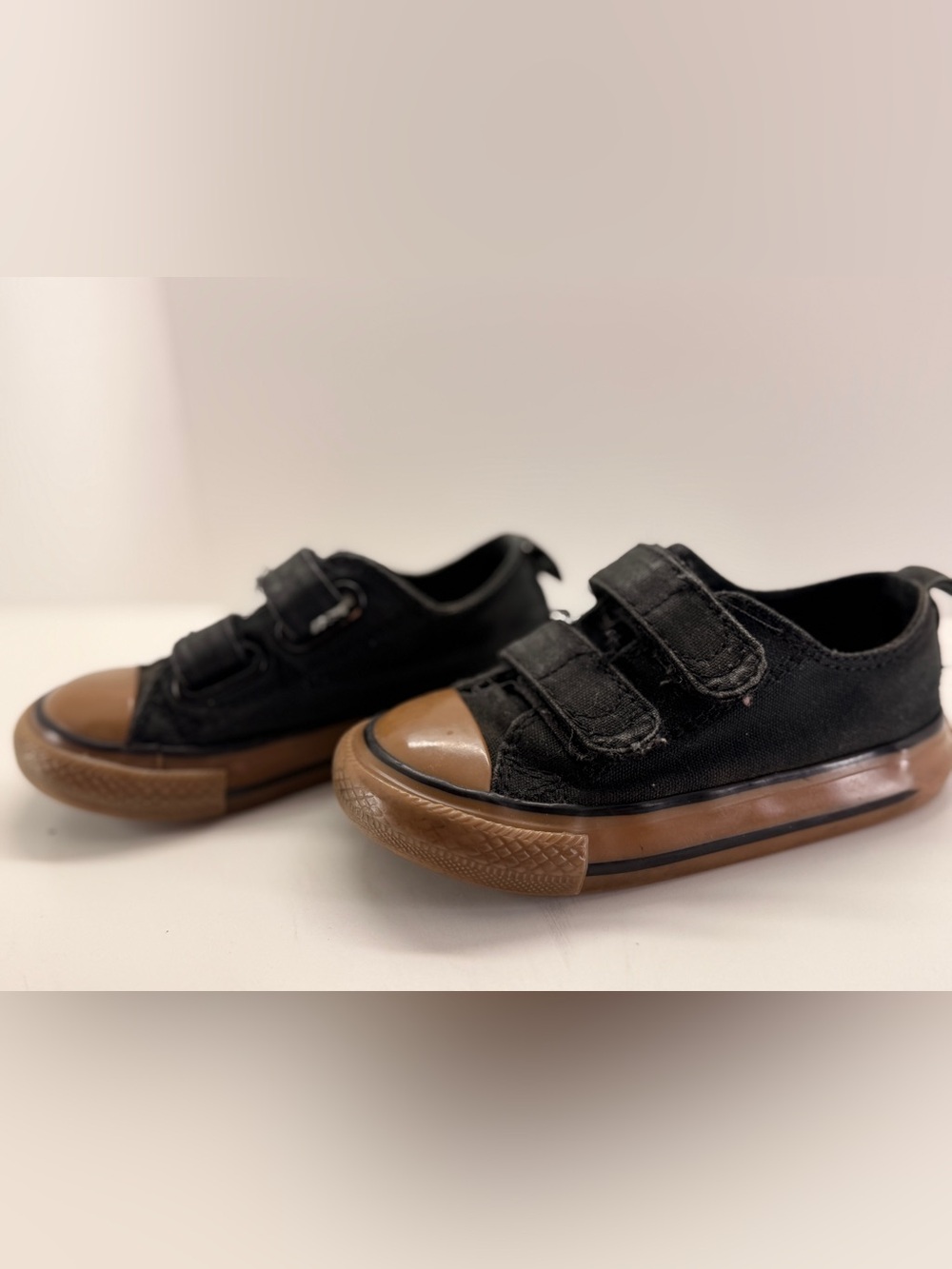 Converse Kids Black Canvas Sneakers with Brown Gum Sole